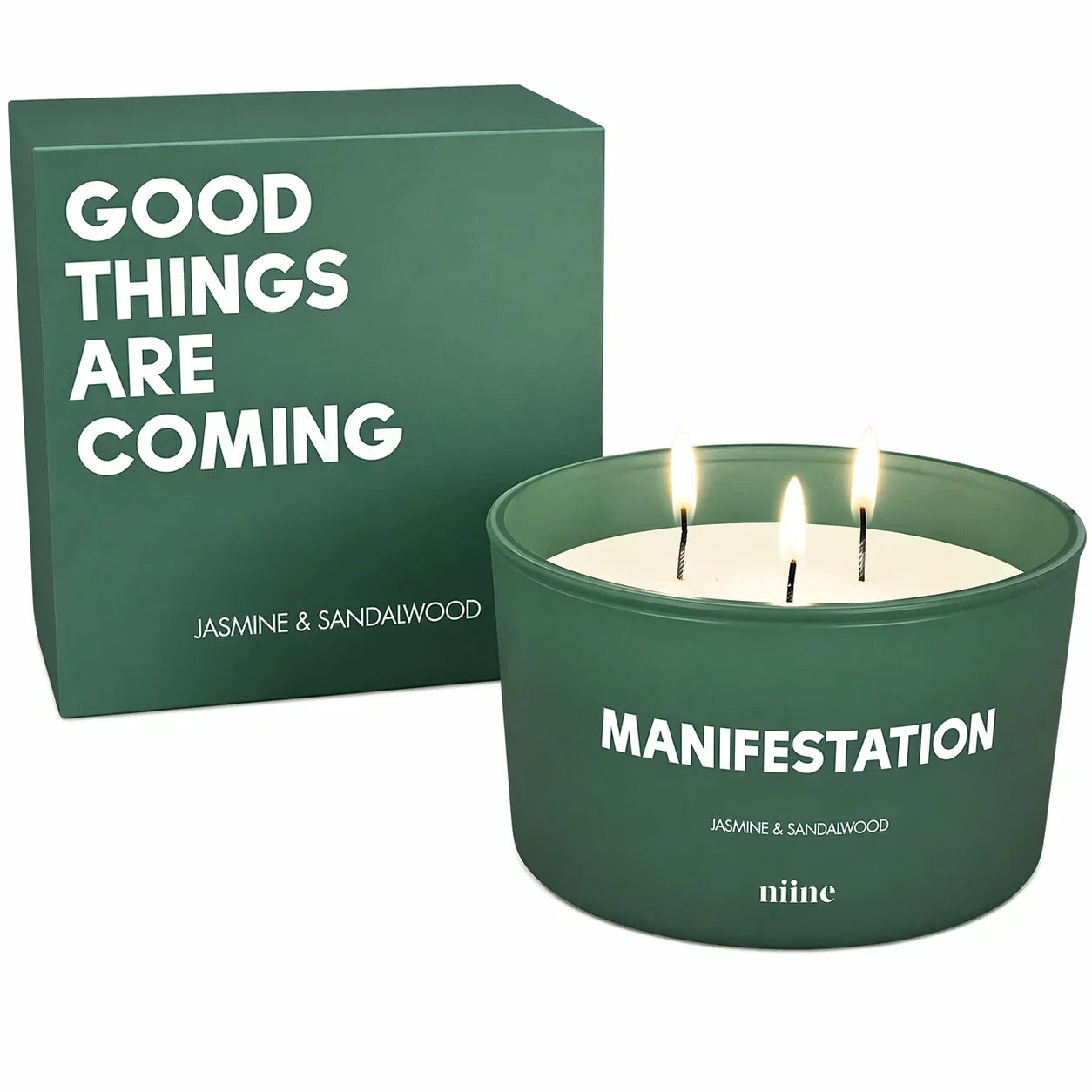 Soy Candle Jasmine & Sandalwood Scent 3 Wick Light Green 50Hr Burn